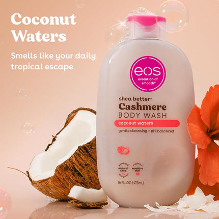Cashmere Body Wash – Coconut Waters, Moisturizing Body Wash, Creamy Gel Formula, with Shea Butter, Glycerin, Vitamin E, pH Balanced, Sensitive Skin, Vegan, 16 fl oz