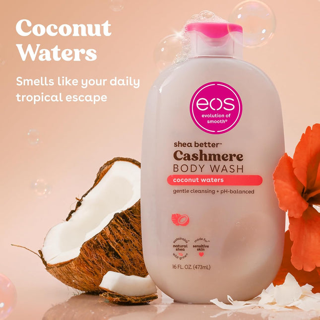 Cashmere Body Wash – Coconut Waters, Moisturizing Body Wash, Creamy Gel Formula, with Shea Butter, Glycerin, Vitamin E, pH Balanced, Sensitive Skin, Vegan, 16 fl oz
