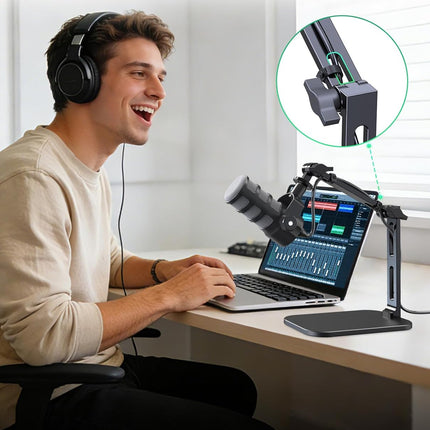 Heavy-Duty Desk Mic Stand, Max Load 2.68 lb Compatible with Rode Podmic, Blue Yeti, Shure and More Mics, Perfect for Small Space Home Office Streaming Setup, Black