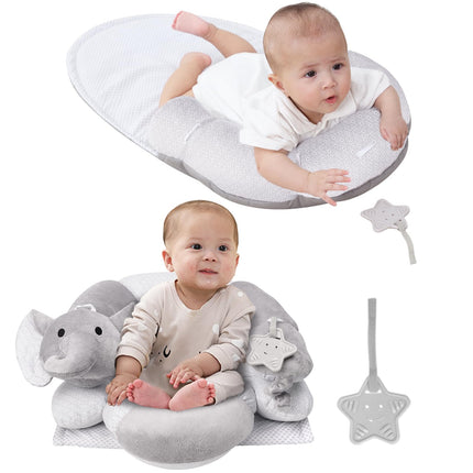 2-in-1 Tummy Time Mat & Seated Support Pillow,Baby Tummy Time Pillow Support for Newborns and Older Babies,with Detachable Support Pillow and Toys Bear