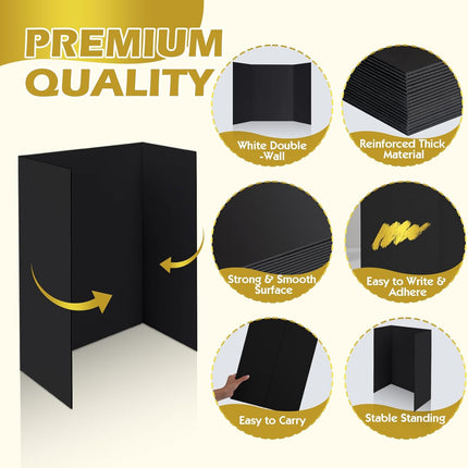 Trifold Poster Board,4 Pack 24" x 16" Black Corrugated Poster Boards,Display Board,Perfect for School Projects, Science Fairs, Event Displays, and Business Presentations