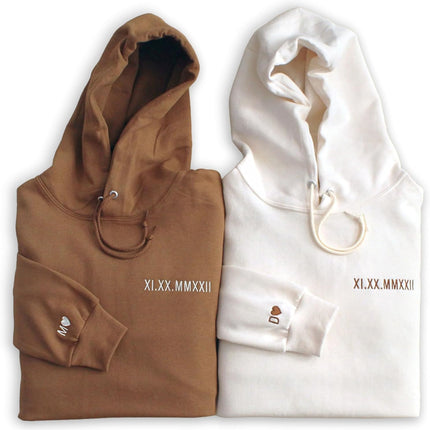 WEAR PHYSIQUE Custom Roman Numeral Hoodie, Date & Initial Embroidery, Couples Gift, Unisex Anniversary Sweatshirt for Him/Her
