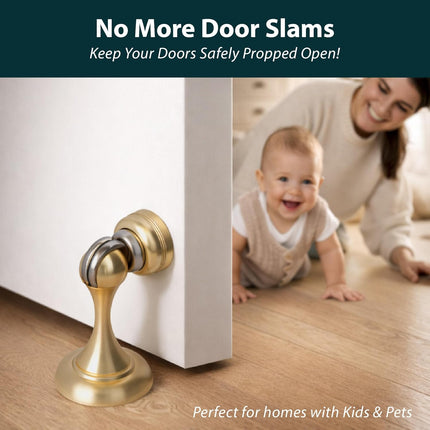 MEGA HANDLES Magnetic Door Stopper, Scratch Free Magnetic Door Catch for Wall, Elegant Magnet Door Stopper for Bottom of The Door- Satin Brass (1 Pack)