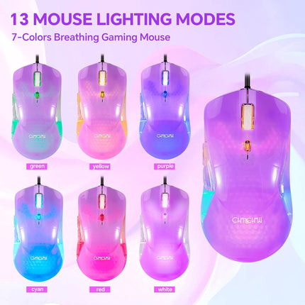 CHONCHOW RGB Gaming Keyboard and Mouse Combo,USB Wired Custom Clear Keyboards, Rainbow LED Backlight Transparent Keyboard Mouse Set for Computer Windows PC PS4 Xbox Laptop