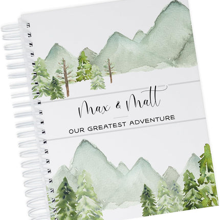 Personalized Twin Baby Memory Book - Hardcover First Year Album Customized with Babies’ Names - Prompted Baby Journal (In The Woods)