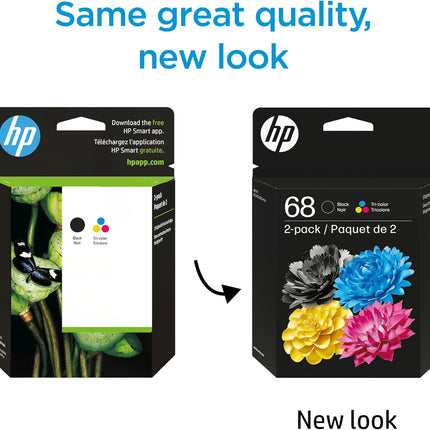 HP 68 Black/Tri-Color Ink Cartridges (2-Pack) | Works Envy 6100e, 6500e Series | Eligible for Instant Ink | 6L6S2TN | Packaging May Vary