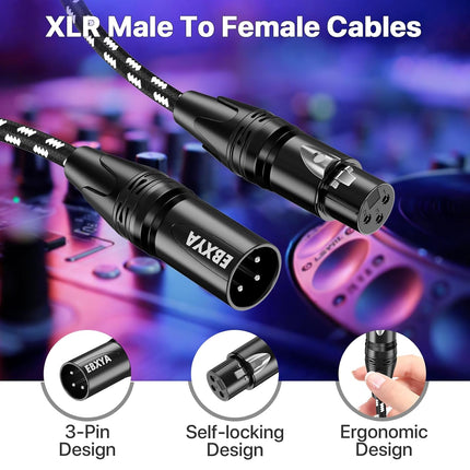XLR Cables 25ft 2 Packs - Premium Braided Male to Female XLR Microphone Cable 3 Pins Balanced Mic Cables for Mic Mixer, Speaker, Recording Studio