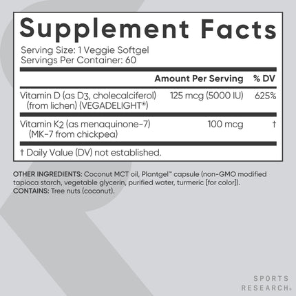 Sports Research Vegan Vitamin D3 K2 MK7 softgels packaging lifestyle product shot