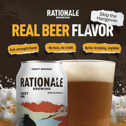 Rationale Brewing Non Alcoholic Hazy IPA - 6 x 12oz Cans - Premium Craft Beverage, Low Calorie, Zero- Alcohol Can Alternative - Award Winning Non-Alcoholic Drinks
