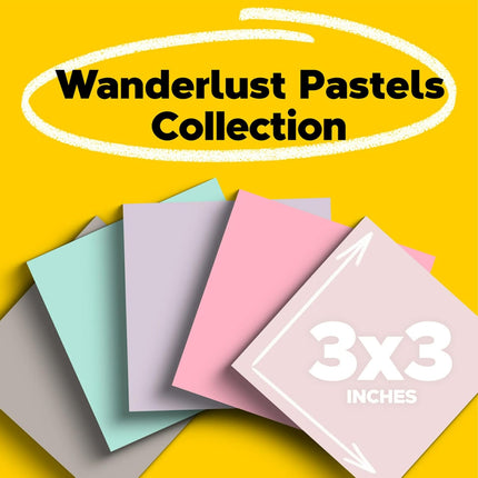 100% Recycled Paper Super Sticky Notes, 3 in. x 3 in., 5 Pads, 70 Sheets per Pad, Wanderlust Pastels, School Supplies and Office Products
