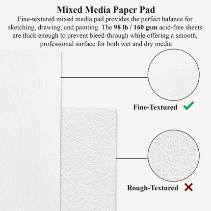 Cuaderno de bocetos de técnica mixta 9x12, bloc de papel para dibujo 60 hojas_98lb/160gsm