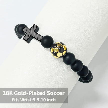 Soccer/Baseball/Basketball/Football Cross Bracelet for Men Boys US Flag Engraved Cross Christian Faith Bracelet Premium for Easter Baptism Birthday in Silver Gift Boxes