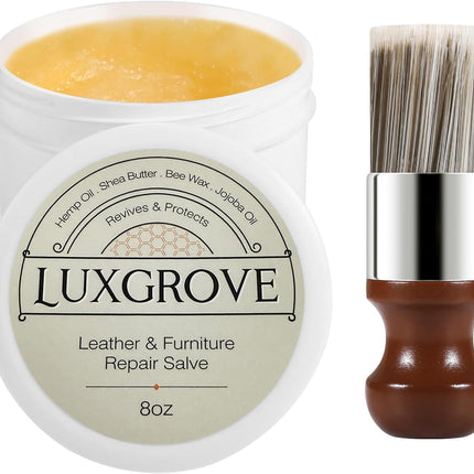 LUXGROVE® Leather & Furniture Repair Salve & Brush Set, Leather Cleaner and Conditioner for Furniture - UV Protectants Help Prevent Cracking or Fading, Wood, and Vinyl Conditioner - 8oz
