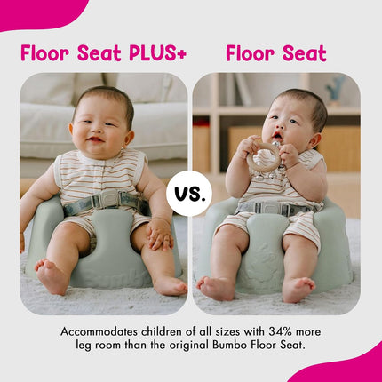 Bumbo Baby Infant Soft Foam Comfortable Support Wide Floor Seat Plus+ with 3 Point Adjustable Harness for Ages 3 to 12 Months, Agave