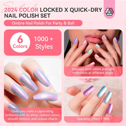 6pcs Ombre Nail Polish Sets: Charm Pink Blue Gold Purple Pearl Summer Fingernail Polish Colors Air Quick - photo 2