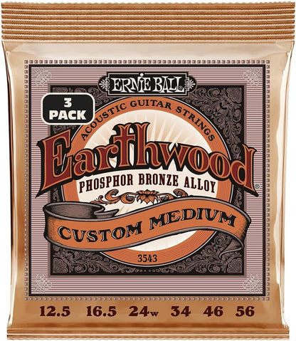 Custom Medium Phosphor Bronze Acoustic Guitar Strings, 3-Pack, 12.5-56 Gauge