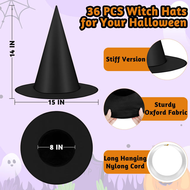 12 PCS Witch Hats, Thickened Hanging Witches Hats Halloween Decor