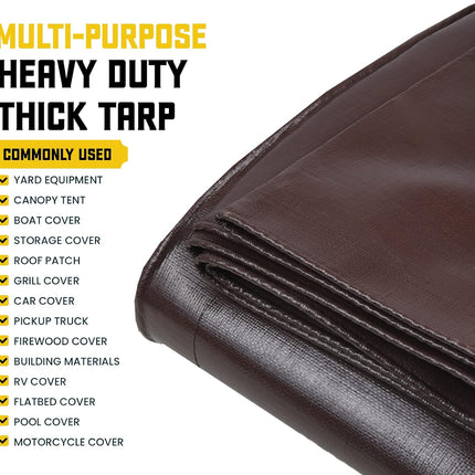 Core Tarps Extreme Heavy Duty 20 Mil Tarp Cover, Waterproof, UV Resistant, Rip and Tear Proof, Poly Tarpaulin with Reinforced Edges for Roof, Patio, Pool, Boat (Brown/Black 12′ X 16′)