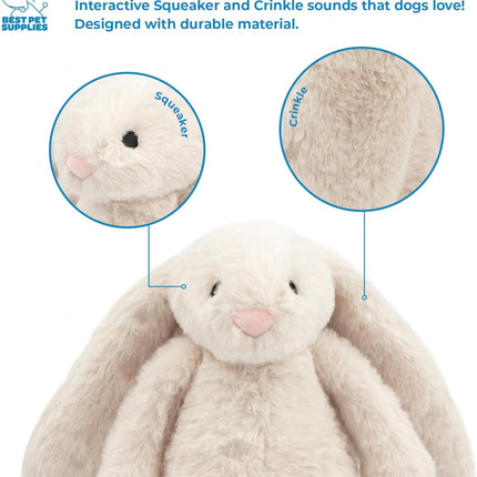 Best Pet Supplies Interactive Squeaky Dog Chew Toy, Ideal Dog Toys for Chewers, Small, Medium & Large Dogs, and Fetch Lovers - Bunny (Beige), Large