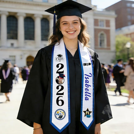 Custom Graduation Stole 2026, Personalized Graduation Sash with Text & Logo, Personalized High School & College Graduation Gifts for Graduation Ceremonies, Class of 2026 Honor Gift