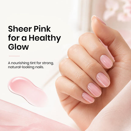 Fortalecimiento y crecimiento de uñas, esmalte de uñas rosa, tratamiento de cuidado de uñas