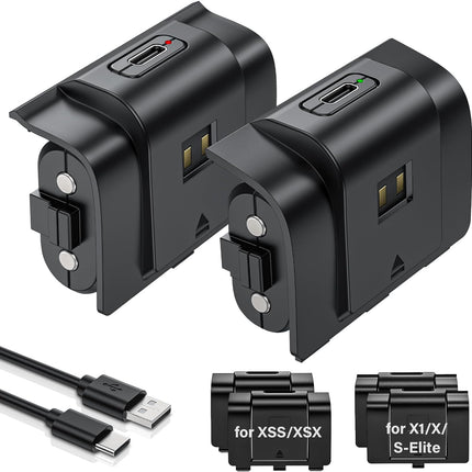 Rechargeable Controller Battery Pack for Xbox,2x4800mWh(2000mAh) Batteries Pack with USB-C Charging Cable for Xbox Series S|X/Xbox One S/One X/One Elite Remote Play and Charge Kit with 4 Cover(2 Pack)