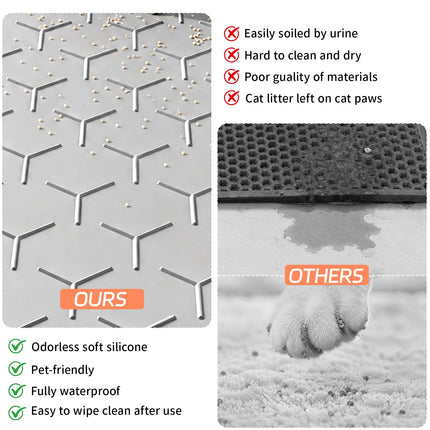 Silicone Cat Litter Mat, 24"x16", Raised Edge Waterproof, Grey