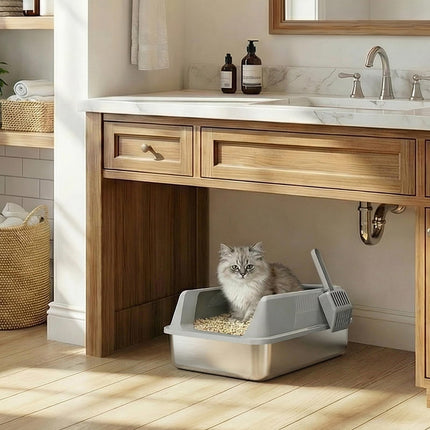 Stainless Steel Cat Litter Box for Kitty, 17.7"× 13.8"× 8.3", Gray