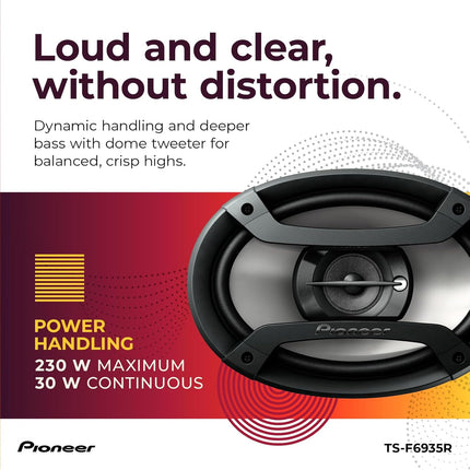 3-Way Coaxial Car Audio Speakers - 6" x 9" Passive Car Speakers (Pair), 230 W Max Power, Black and Silver