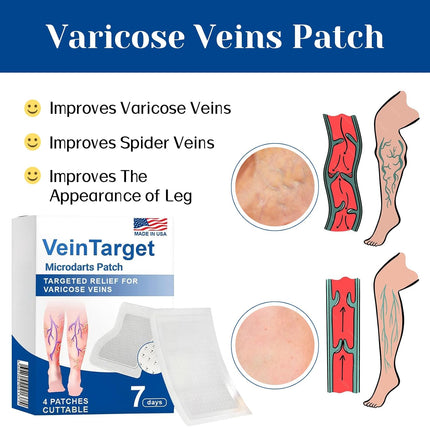 VeinTarget Microdarts Patch, Professional Varicose Veins Treatment for Legs, Gfuel Vein Target Patch, Natural Ingredients Leg Treatment for All Skin Types (1 Pack)