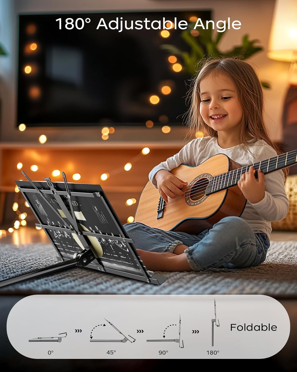 Music Stand, 2 in 1 Dual-Use Folding Sheet Music Stand & Desktop Book Stand, Portable Lightweight with - photo 3