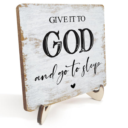 Motivational Sign Rustic Desk Decor Decorative Christian Gifts Religious Bible Verse Faith Decoration for Home Coffee Shop Office Table Shelf Tiered Tray Plaque with Wood Stand
