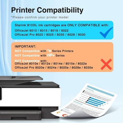 Starink 910 910XL Ink Cartridges for HP Printers Black Compatible for HP 910XL Ink Cartridges Combo Pack Works with HP OfficeJet Pro 8020 8025 8035 8028 8022 8010 8015(2 Black, 910XL Black Ink)