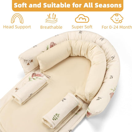 SWESEN Infant Car Seat Insert & Strap Covers, Car Seat Head Support for Baby Girls Boys, 2 in 1 Soft Plush Car Seat Insert for Newborns, for Infants Aged 0-12 (Simple Floral)