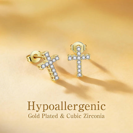 Cross Earrings for Girls Women, First Communion Gifts Hypoallergenic Gold Pink Cross Stud Earring for Christian Confirmation,1st Holy Communion Earrings Catholic Jewelry as Baptism Decorations