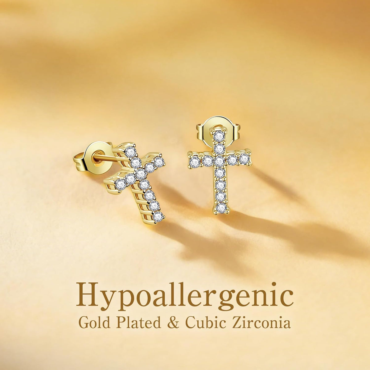 Cross Earrings for Girls Women, First Communion Gifts Hypoallergenic Gold Pink Cross Stud Earring for - photo 3