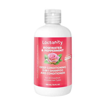 Shampoo and Conditioner for Dreadlocks - Locsanity Rosewater Peppermint 2-in-1 Sulfate-Free Formula - Moisturizing & Strengthening for Locs, Microlocs & Natural Hair (12 fl oz)