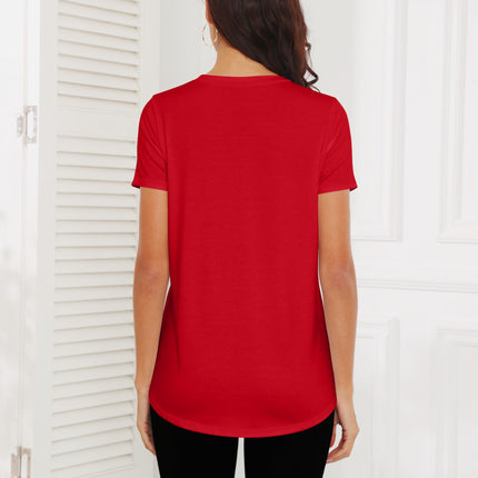 Women Crewneck Loose Fit Tunic Tops Short Sleeve Dressy Casual Summer Long Tee Shirts