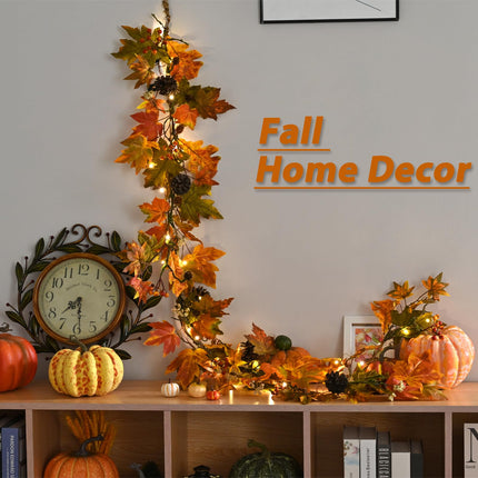 Fall Maple Leaf Garland, 6 Ft Fall Decor Garland with 30 Warm Lights