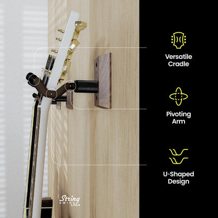String Swing CC01K-BW Guitar Hanger and Guitar Wall Mount Bracket Holder for Acoustic and Electric Guitars Black Walnut