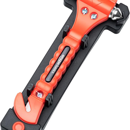 Emergency Escape Tool, Window Breaker and Seatbelt Cutter, Car Safety Hammer with Protective Bracket, Bright Orange, 2 Pack
