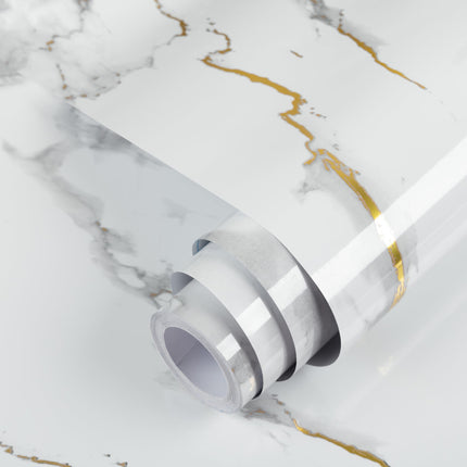 Glossy Marble Contact Paper White Peel and Stick for Countertop