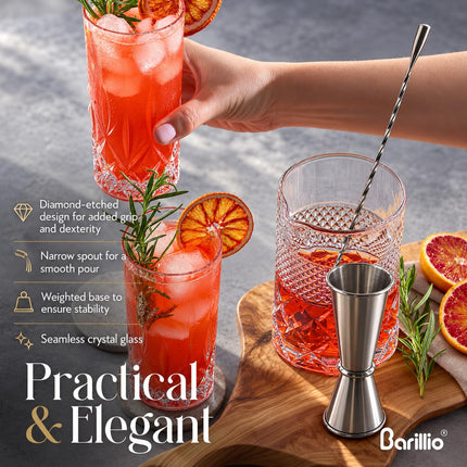 24 Oz Crystal Cocktail Mixing Glass with Bamboo Stand & Bar Tools | Seamless Lead-Free Crystal, Weighted Base Stirring Pitcher | Including Muddler, Mixing Spoon, Jigger and Strainer