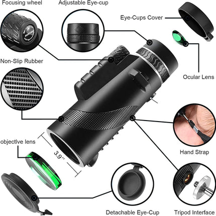 Monocular-Telescope 80x100 High Powered Monoculars High Definition for Adults High Powered with Smartphone Adapter Telescope Hunting Wildlife Bird Watching Travel Camping Hiking-Black
