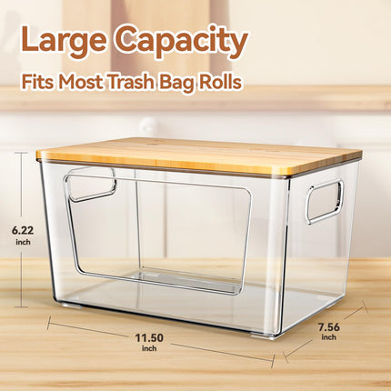 Soporte para bolsas de basura, 2 unidades, con tapa de bambú y dispensador apilable