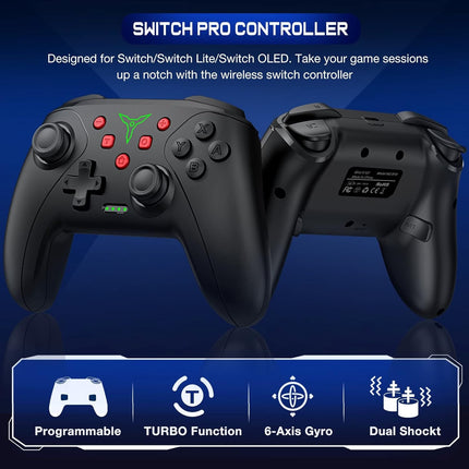 Wireless Switch Controller for Nintendo Switch/Switch 2/Lite/OLED Controller, Switch Controller with a Mouse Touch Feeling on Back Buttons, Extra Switch Pro Controller with Wake-up,Programmable, Turbo Function (Black)