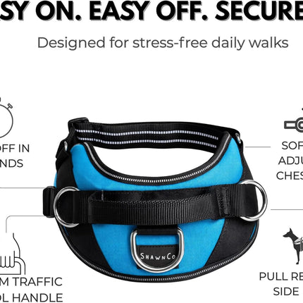ShawnCo Essential Dog Harness, No-Pull Pet Vest with 3 Leash Clips, No Choke, Reflective, Adjustable and Padded, for Easy Walking and Training for Small, Medium and Large Dogs (Oceanic Blue, S)