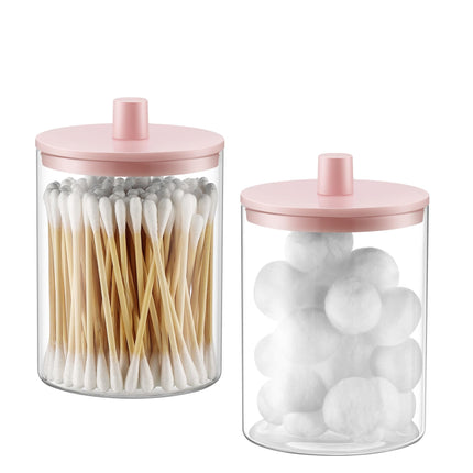 Dispensador de vidrio para hisopos de 10 oz, frasco transparente tipo botica, organizador para tocador de baño para hisopos, almohadillas, palillos de hilo dental y maquillaje (2 piezas, negro)