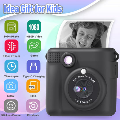 Kids Camera Instant Print, Christmas Birthday Gifts for Kids Age 3-12, Selfie Digital Camera with 1080P - photo 2