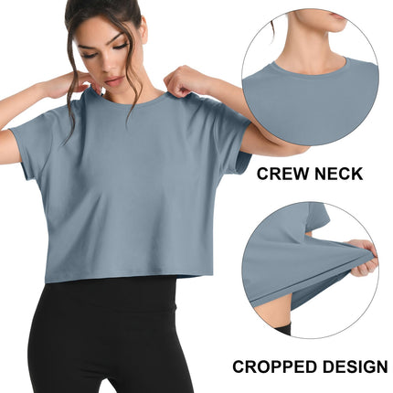5 Pack Women's Loose Fit Short Sleeve Workout Crop Top T-Shirts